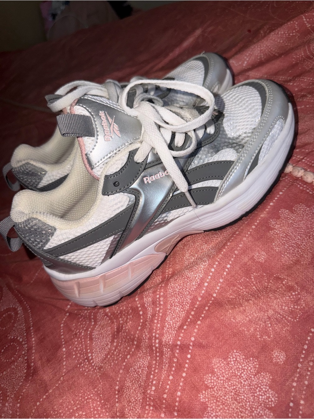 Reebok WOMENS White, Gray & Silver Athletic Sneakers